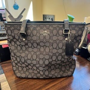 Coach Signature Jacquard Tote in Black and Gray